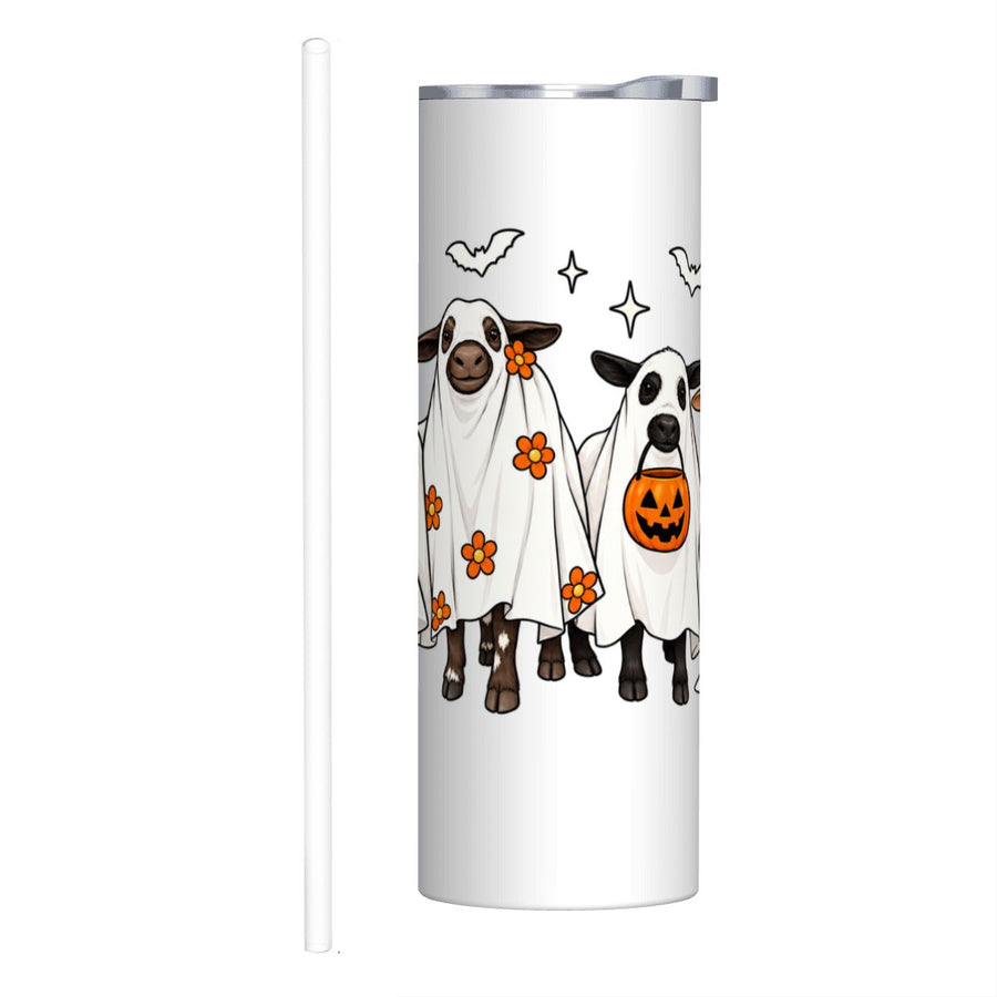 Halloween Cows 20 oz tumbler with ghost cow Halloween design