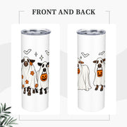 Front and back views of Halloween Cows 20 oz tumbler