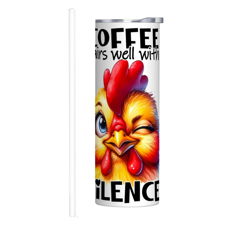 Coffee Pairs Well With Silence - 20oz Straight Stainless Steel Tumbler with Straw