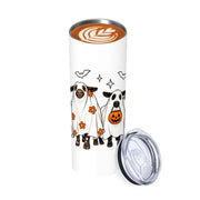 Halloween Cows 20 oz tumbler shown with beverage and lid