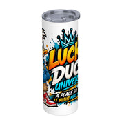 Lucky Duck Universe 20 oz tumbler with colorful duck mascot and shopping fun slogan