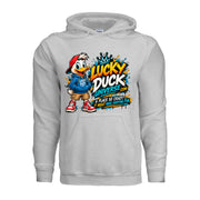 Lucky Duck Universe T-Shirt with colorful duck mascot and shopping fun slogan