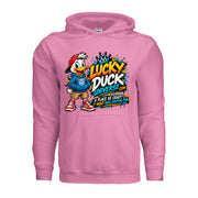 Lucky Duck Universe T-Shirt with colorful duck mascot and shopping fun slogan