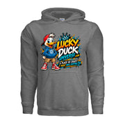 Lucky Duck Universe T-Shirt with colorful duck mascot and shopping fun slogan