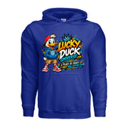 Lucky Duck Universe T-Shirt with colorful duck mascot and shopping fun slogan