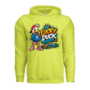 Lucky Duck Universe T-Shirt with colorful duck mascot and shopping fun slogan