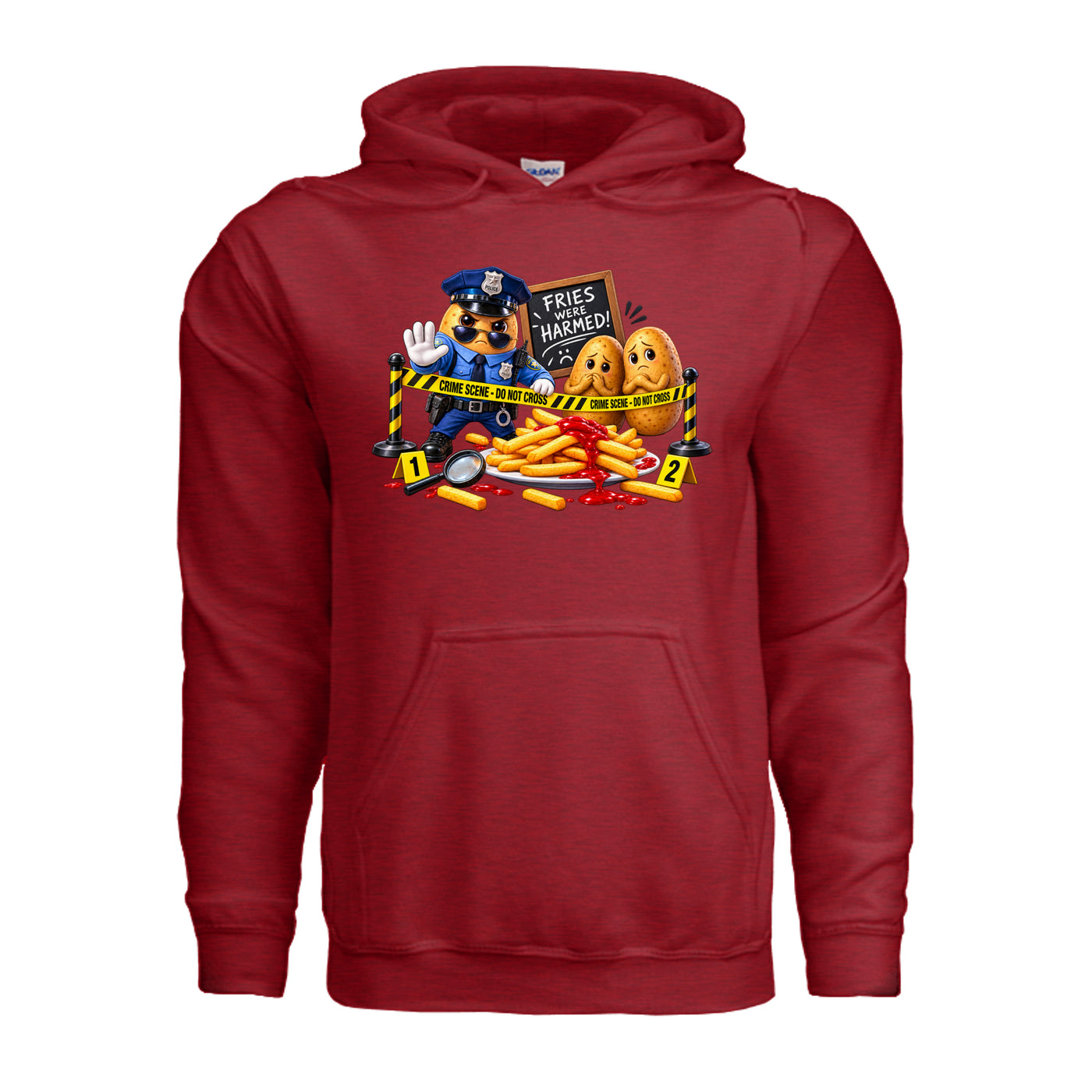 Fries Were Harmed funny french fry hoodie in antique cherry red