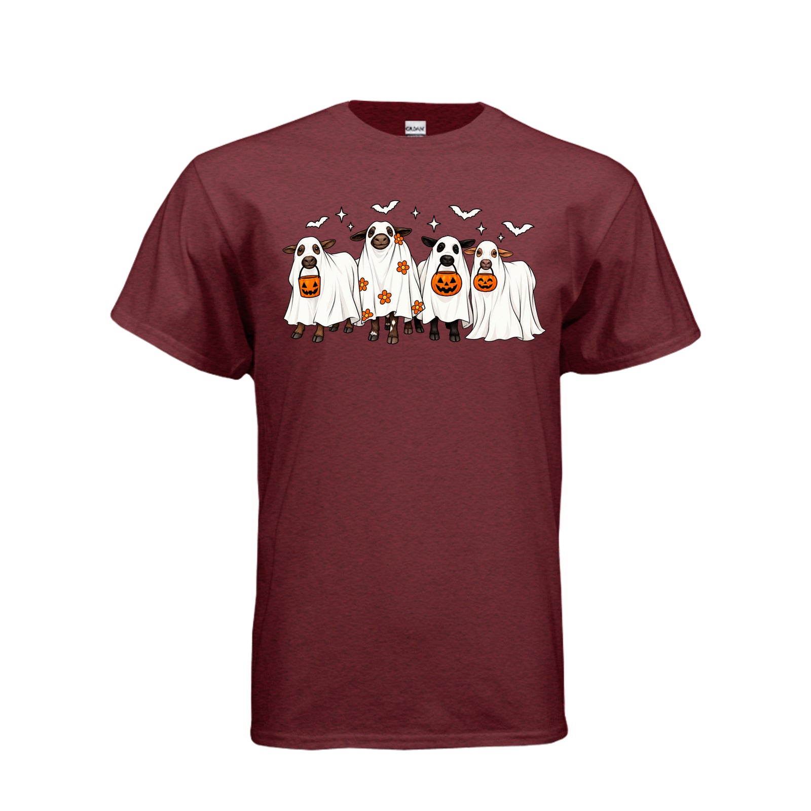 Halloween Cows funny ghost cow T-shirt in antique cherry red