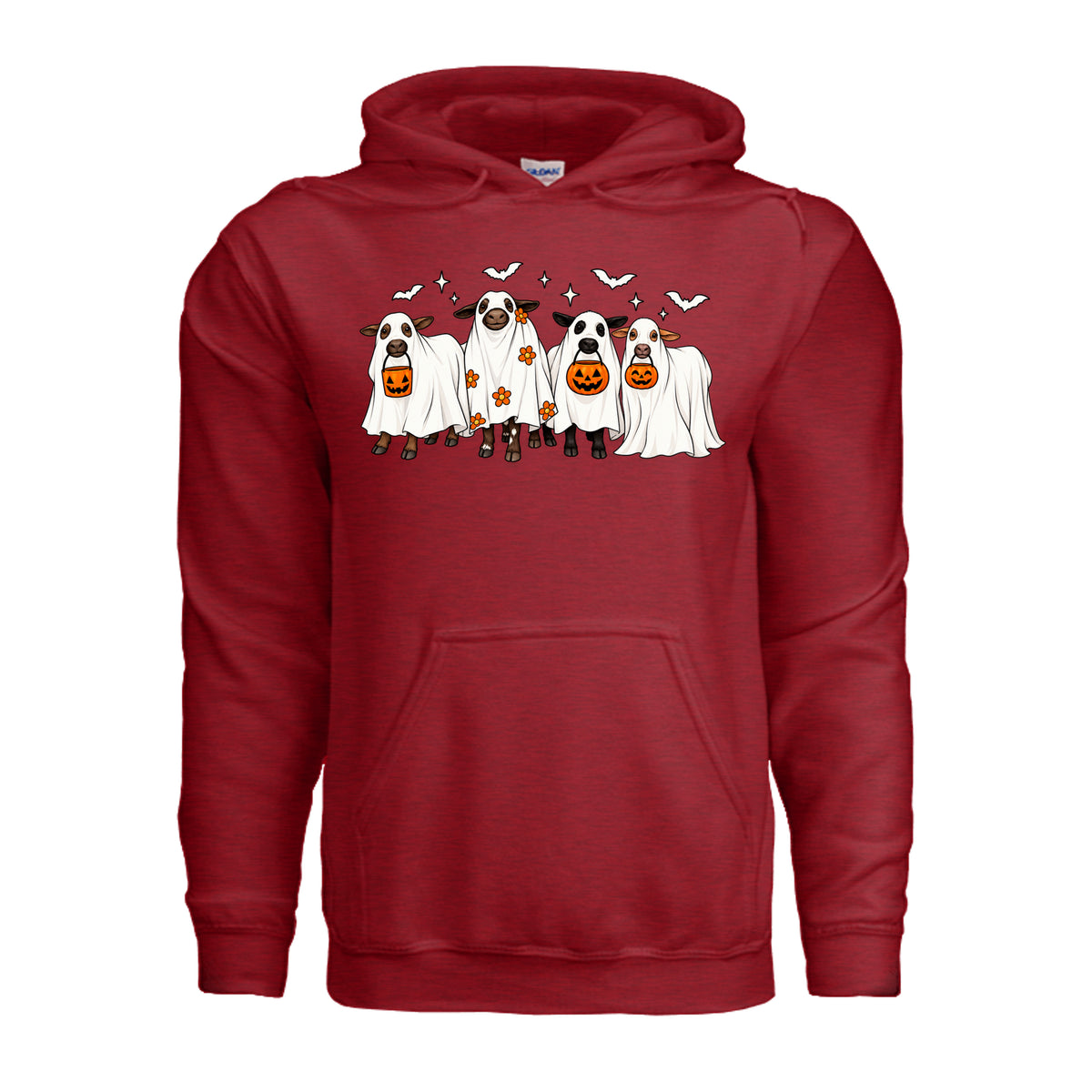 Halloween Cows funny ghost cow hoodie in antique cherry red